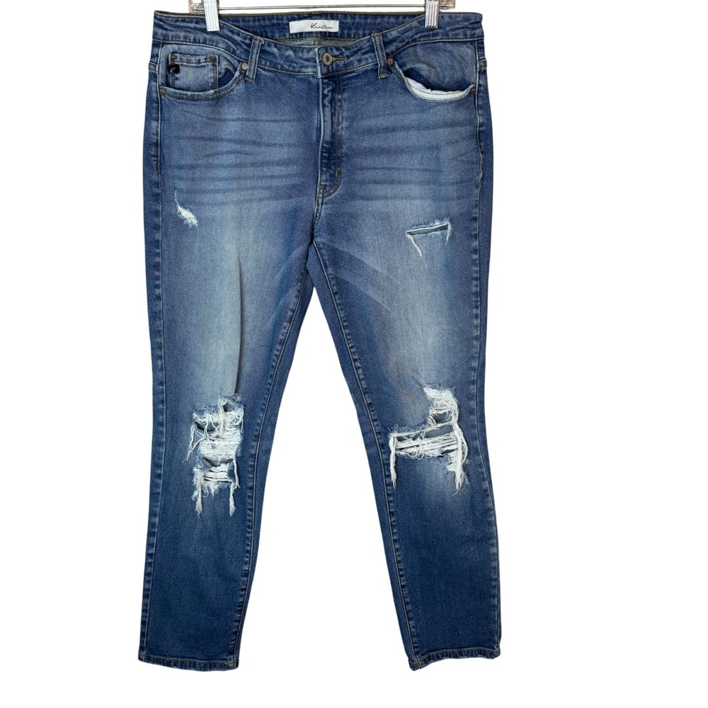 Kancan Women's Euphoria High Rise Boyfriend Distressed Jeans Size 11 Tapered Fit